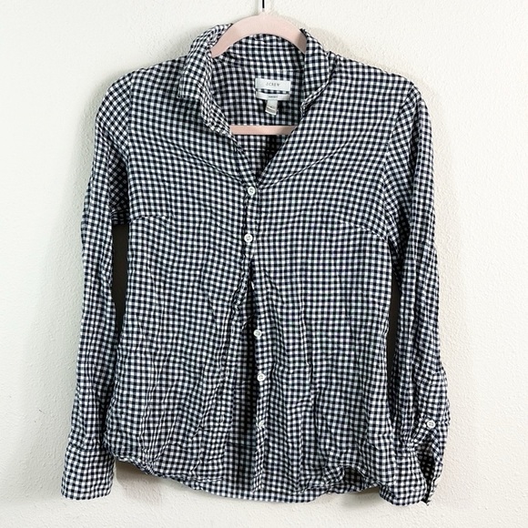 J. Crew Perfect Button Down Shirt Gingham Black White size 0 - Picture 2 of 9